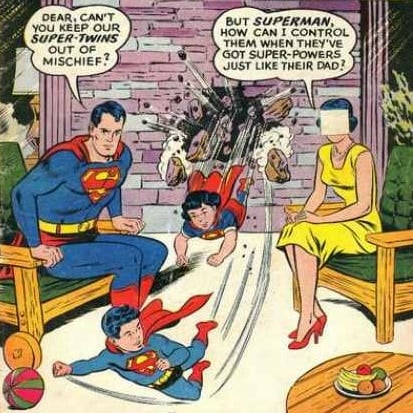 Twins, with a mystery woman in Superman #131 (August 1959)