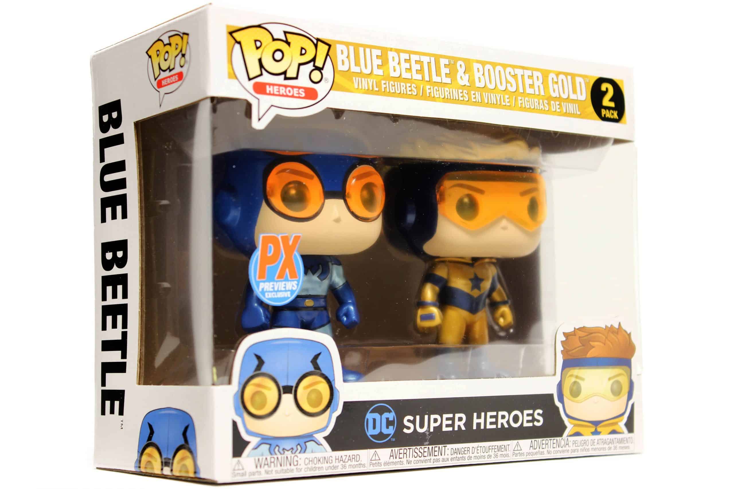 DC Heroes ~ BLUE BEETLE & BOOSTER GOLD METALLIC VINYL FIGURE SET ~ JL Funko POP 