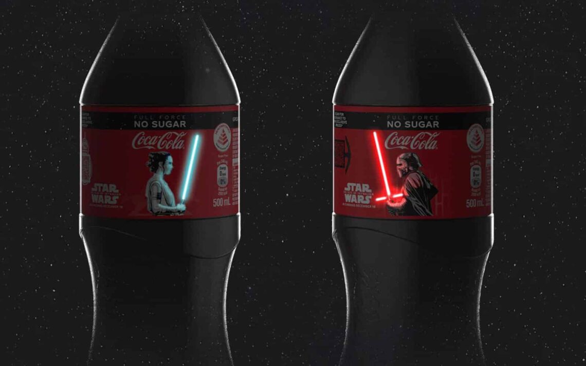 Star Wars Coca-Cola Bottles Rey & Kylo Ren’s Lightsabers Light Up