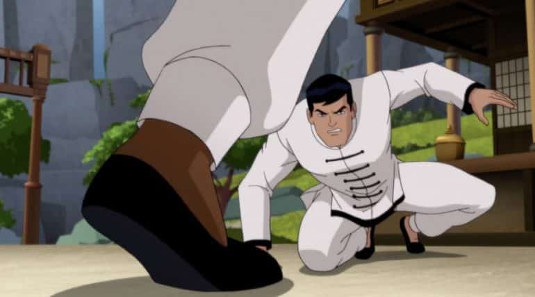 Bruce Wayne (voiced by David Giuntoli) gets knocked down ... but he's ready to get up again and continue a battle during his martial arts training.