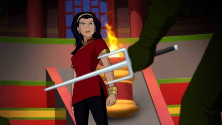 Batman Soul of the Dragon Lady Shiva (voiced by Kelly Hu) prepares to take on a band of ninjas.