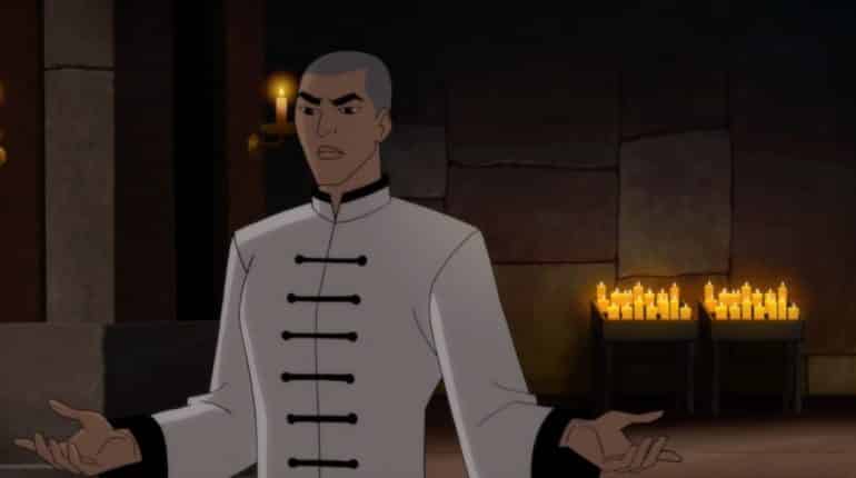 Richard Dragon (voiced by Mark Dacascos) attempts to talk sense into a young, stubborn Bruce Wayne.