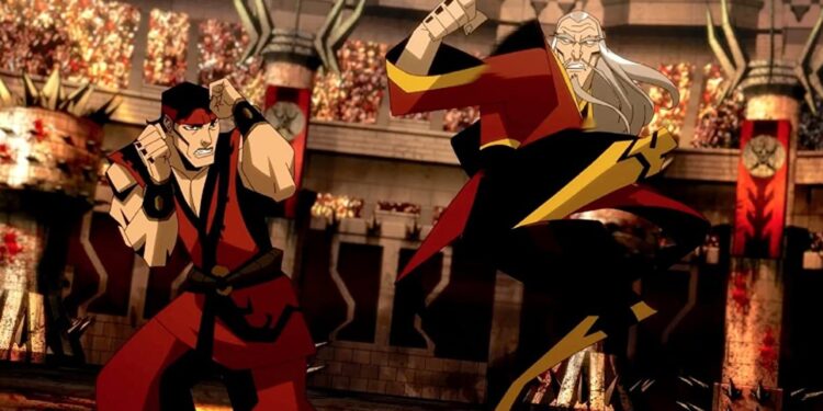 Liu Kang fighting Shang Tsung in Mortal Kombat Legends Battle of the Realms
