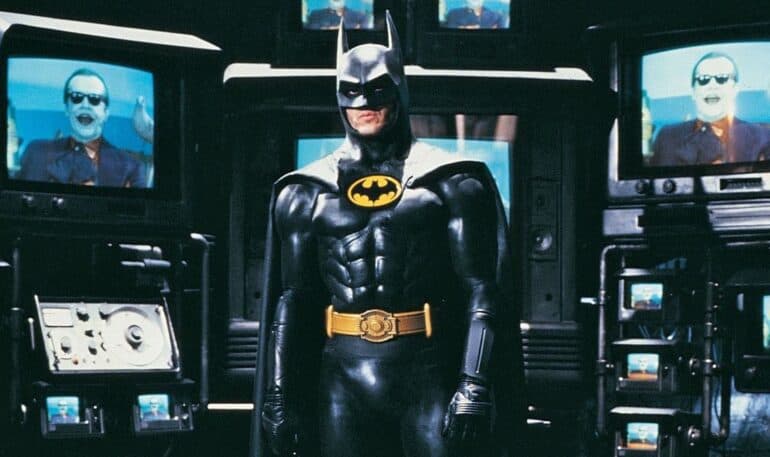 Michael Keaton's Batman in the Batcave