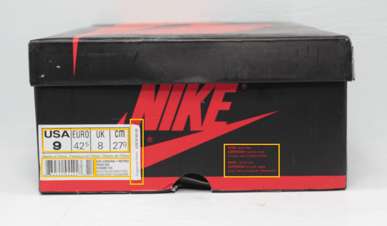 counterfeit Nike shoes packaging