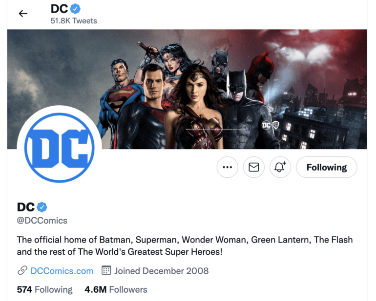 DC Twitter page