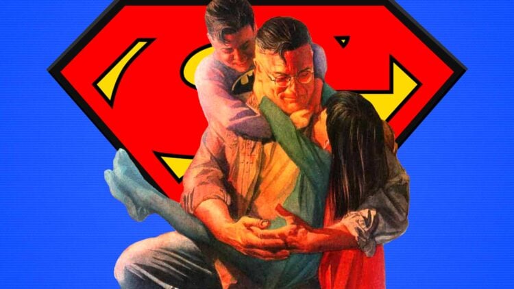 Clark Kent embracing his family in DC Comics artwork — Superman as a father figure - Alex Ross artwork