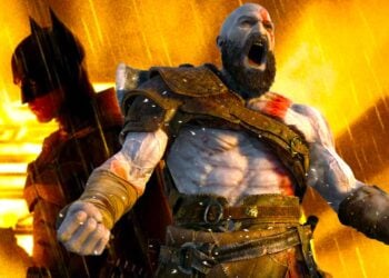 Kratos from God of War dominates the foreground while a faded Batman looms behind him, symbolizing video game movies overtaking comic book movies