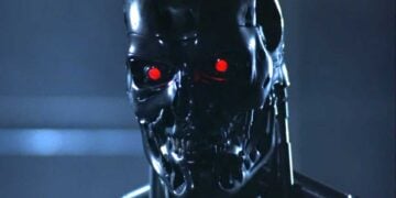 T-800 endoskeleton with glowing red eyes in The Terminator (1984)