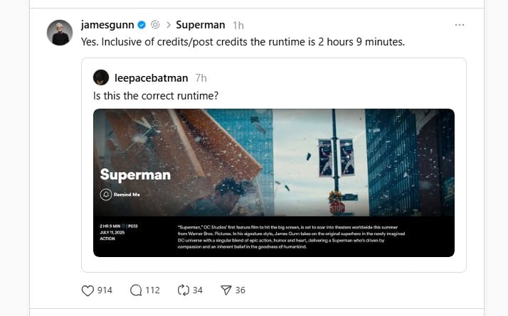james-gunn-superman-runtime-post-credit-scene