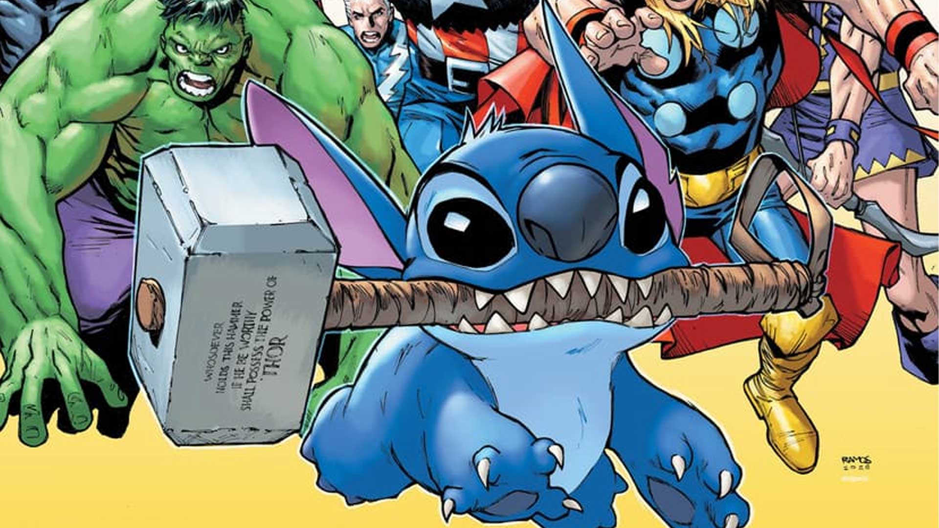 stitch lifting thor's hammer marvel variant covers