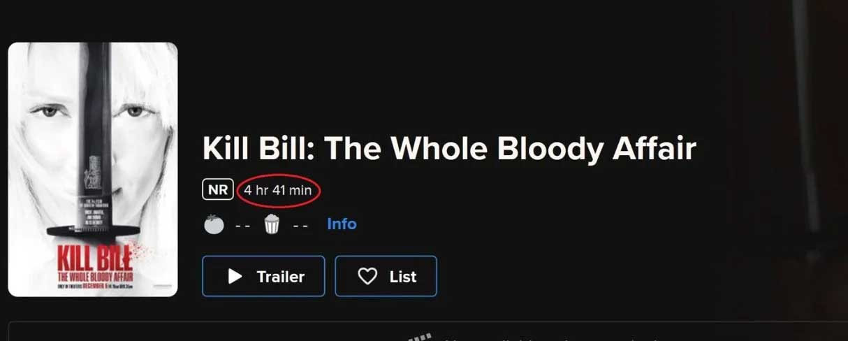 Kill Bill The Whole Bloody Affair Runtime