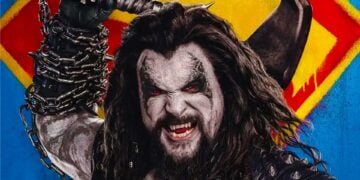 Jason Momoa as Lobo wielding a hook and chains against the Superman logo in Supergirl (2026)