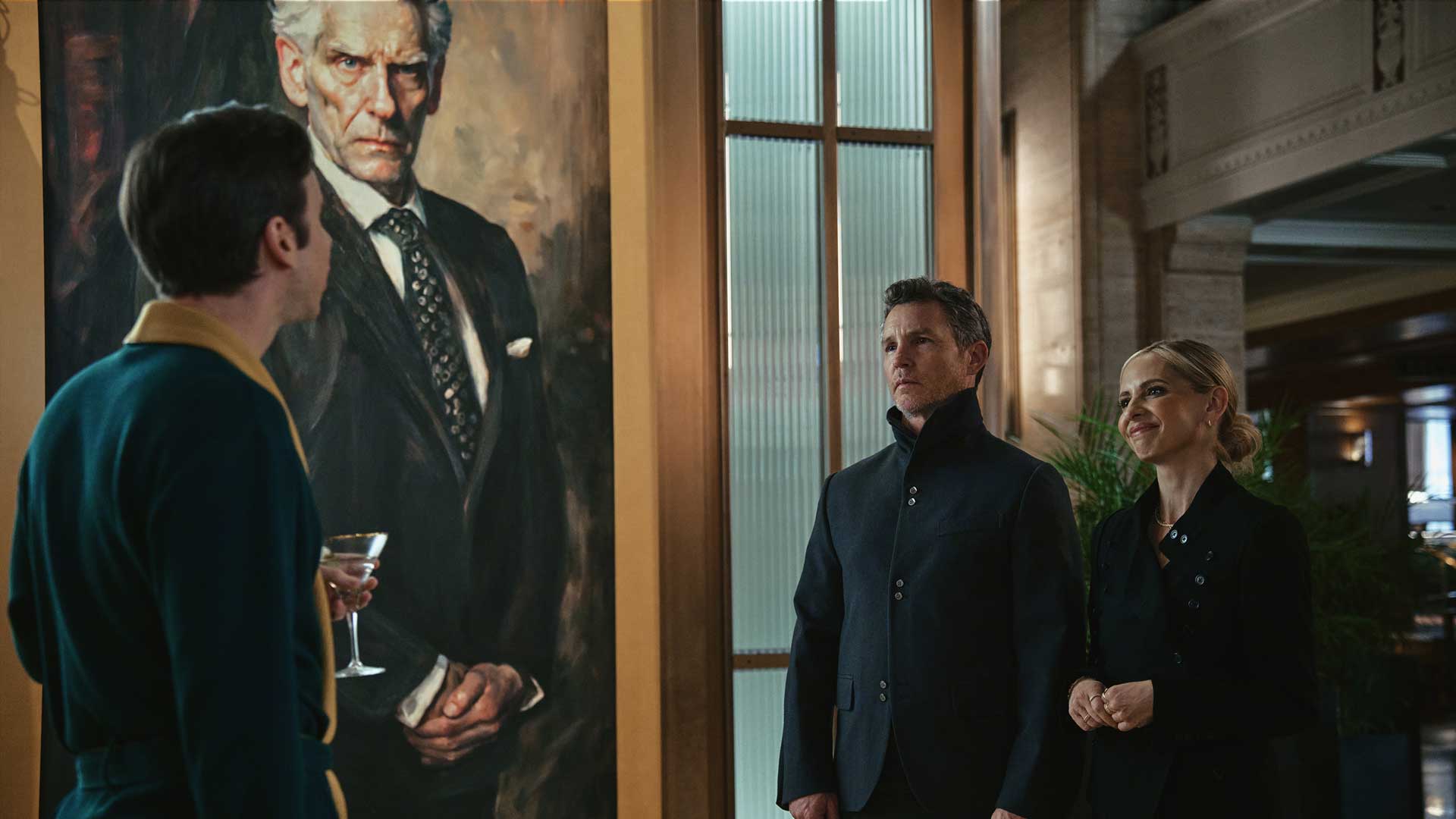 Daniel Beirne, David Cronenberg (portrait) Shawn Hatosy, and Sarah Michelle Gellar in READY OR NOT 2 HERE I COME