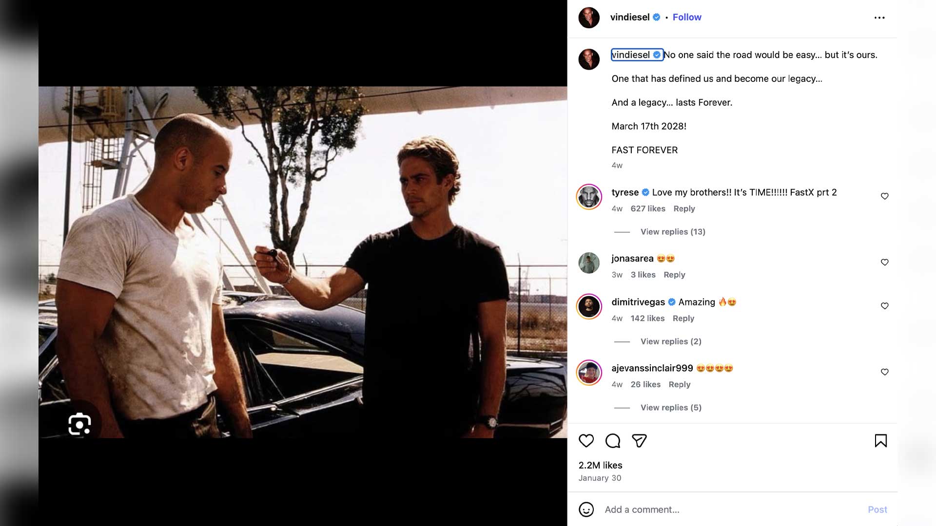 Vin Diesel Honors Paul Walker While Announcing Fast Forever