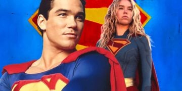 Dean Cain as Superman in Lois & Clark next to Milly Alcock as Supergirl