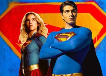 Milly Alcock as Supergirl and Brandon Routh as Superman from Superman Returns