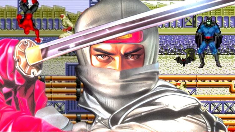 Joe Musashi faces the Metamorphomer in The Revenge of Shinobi, with Spider-Man and Batman sprites visible in the background