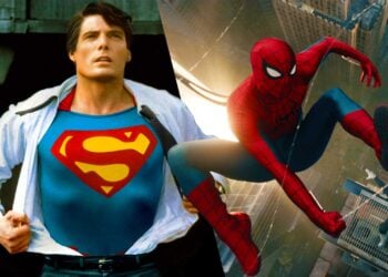 Christopher Reeve as Superman and Spider-Man in a split image comparing Superman III and Spider-Man: Brand New Day