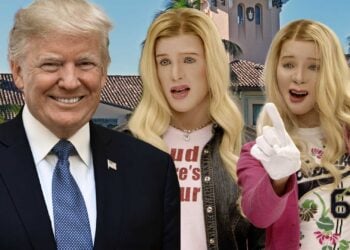 Marlon Wayans' White Chicks characters stand behind Donald Trump in front of Mar-a-Lago in Palm Beach, Florida