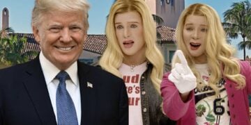 Marlon Wayans' White Chicks characters stand behind Donald Trump in front of Mar-a-Lago in Palm Beach, Florida