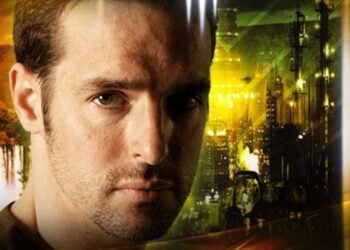 Charlie Jade promotional art showing actor Jeffrey Pierce split across the show's three parallel universes — Alphaverse, Betaverse, and Gammaverse