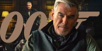 Edited image of Pierce Brosnan as an older James Bond, made from MobLand stills