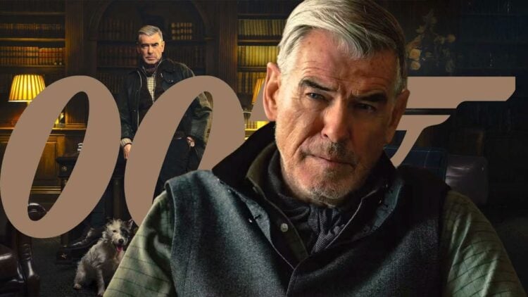 Edited image of Pierce Brosnan as an older James Bond, made from MobLand stills